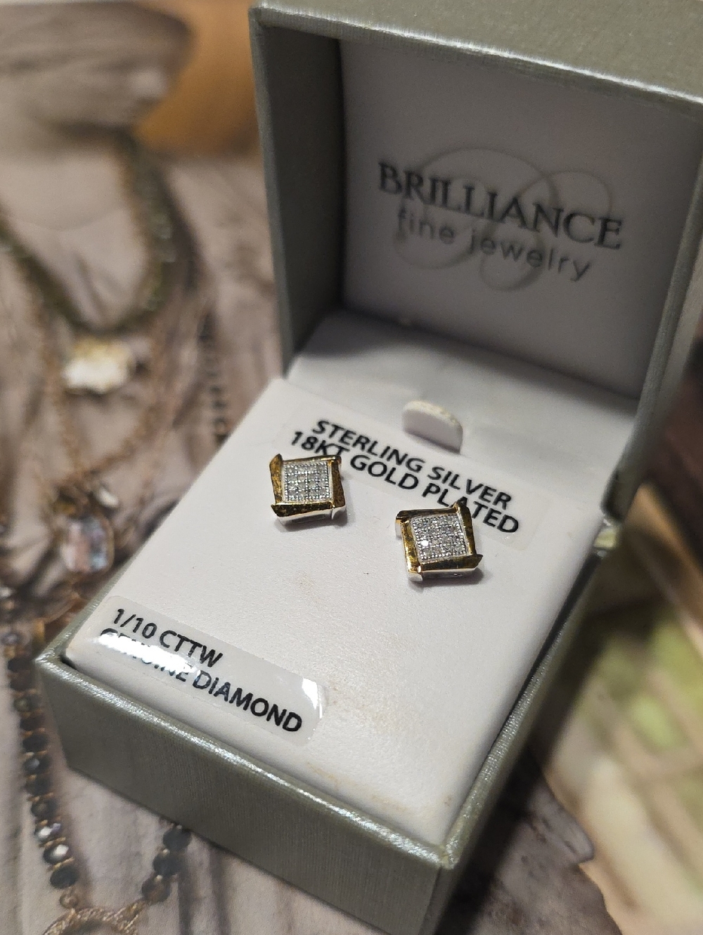 Gold-Tone Square Pavé Stud Earrings - Women's